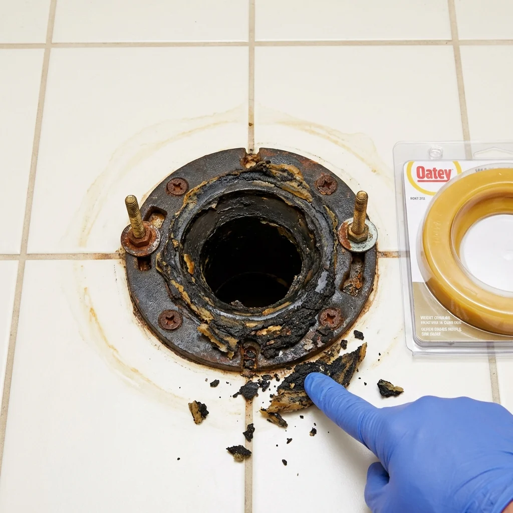 Failed wax ring showing water seepage at the base of a toilet in a Dayton, TN home