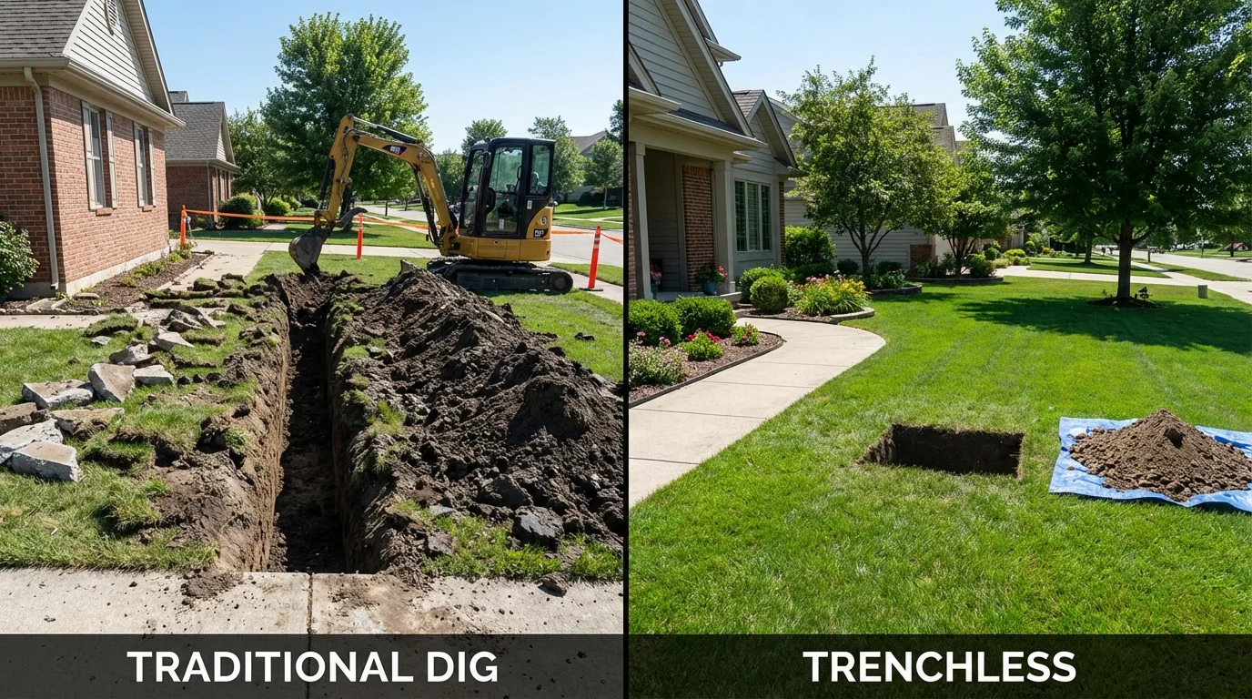 Trenchless sewer repair with minimal yard damage versus traditional excavation in Dayton, TN